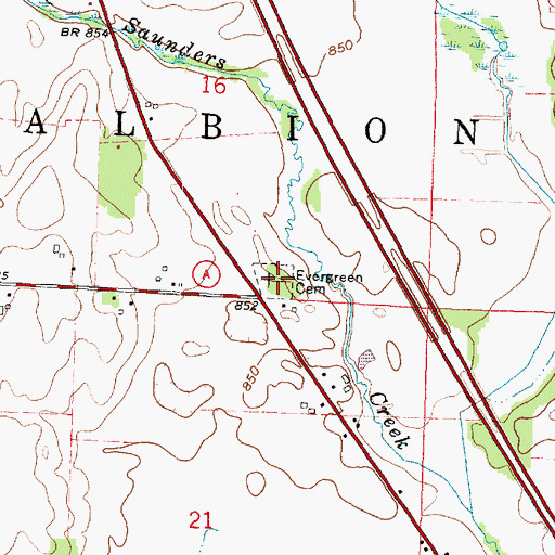 Topographic Map of Evergreen Cemetery, WI