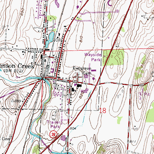 Topographic Map of Evergreen Cemetery, WI