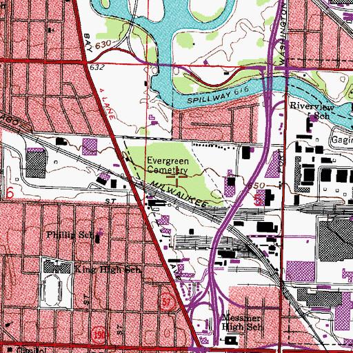 Topographic Map of Evergreen Cemetery, WI