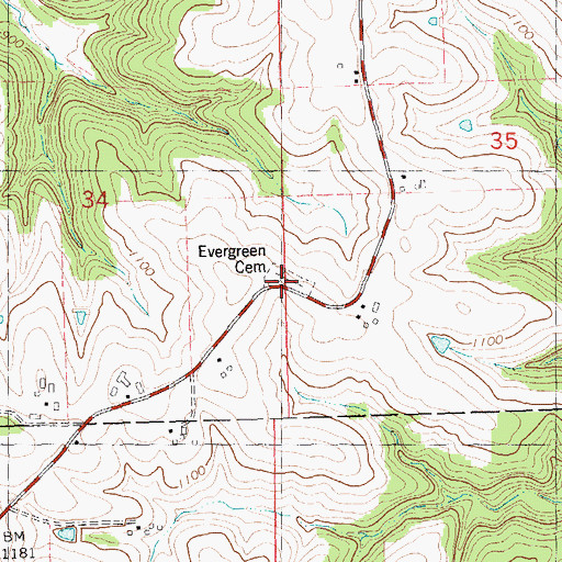 Topographic Map of Evergreen Cemetery, WI