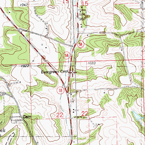 Topographic Map of Evergreen Cemetery, WI