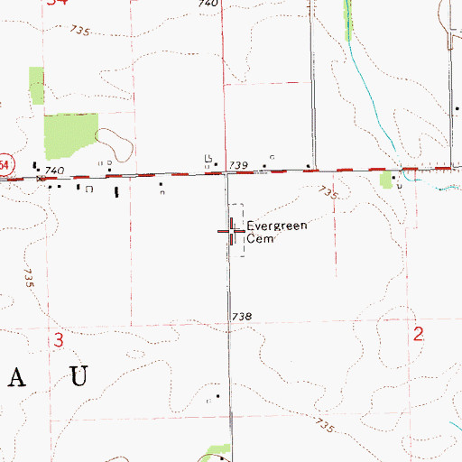 Topographic Map of Evergreen Cemetery, WI