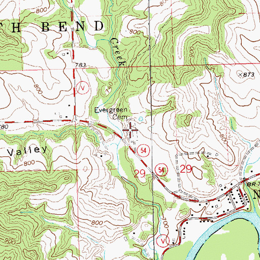 Topographic Map of Evergreen Cemetery, WI