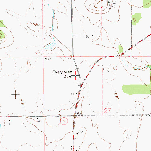 Topographic Map of Evergreen Cemetery, WI