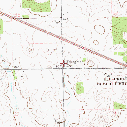 Topographic Map of Evergreen Cemetery, WI