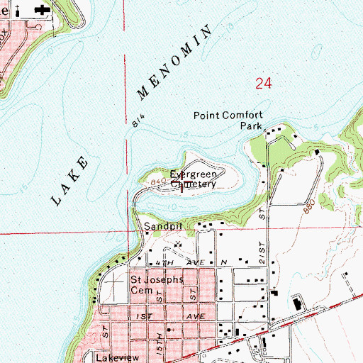 Topographic Map of Evergreen Cemetery, WI