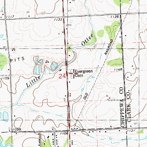 Topographic Map of Evergreen Cemetery, WI