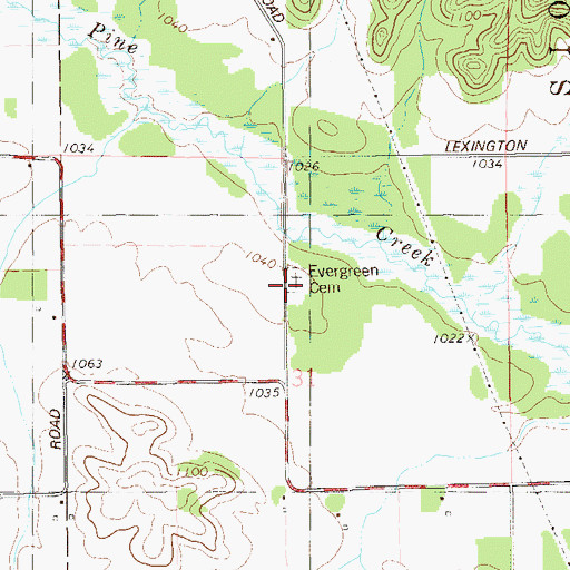 Topographic Map of Evergreen Cemetery, WI