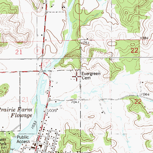Topographic Map of Evergreen Cemetery, WI