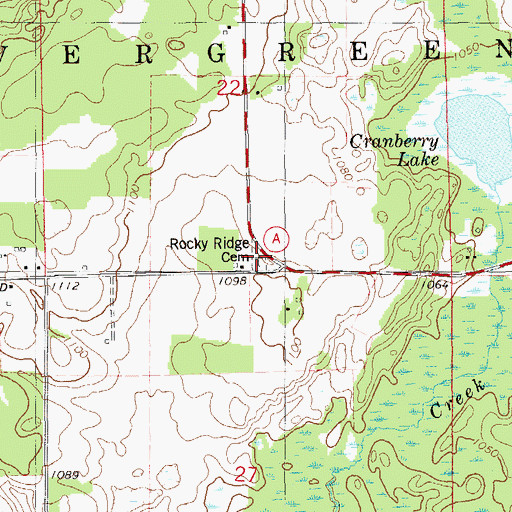 Topographic Map of Rocky Ridge Cemetery, WI