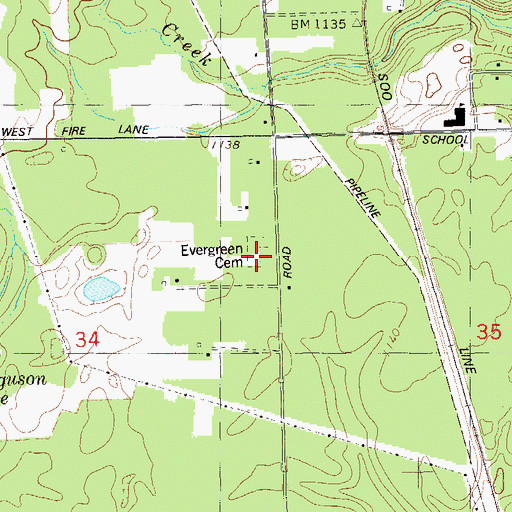 Topographic Map of Evergreen Cemetery, WI