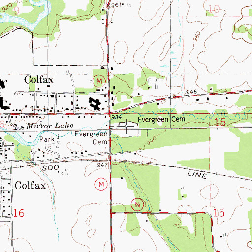 Topographic Map of Evergreen Cemetery, WI
