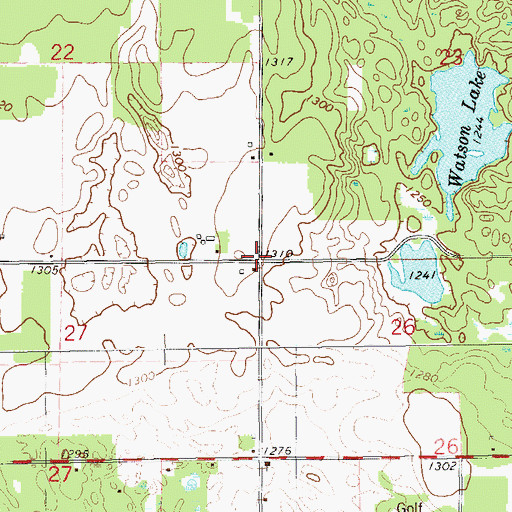 Topographic Map of Evergreen Church, WI