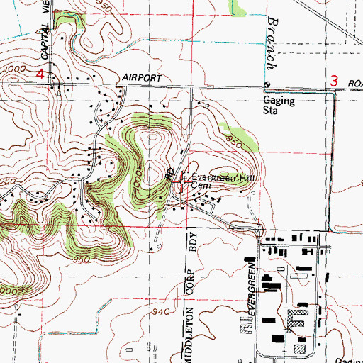 Topographic Map of Evergreen Hill Cemetery, WI