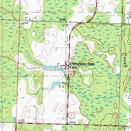 Topographic Map of Evergreen Rest Cemetery, WI