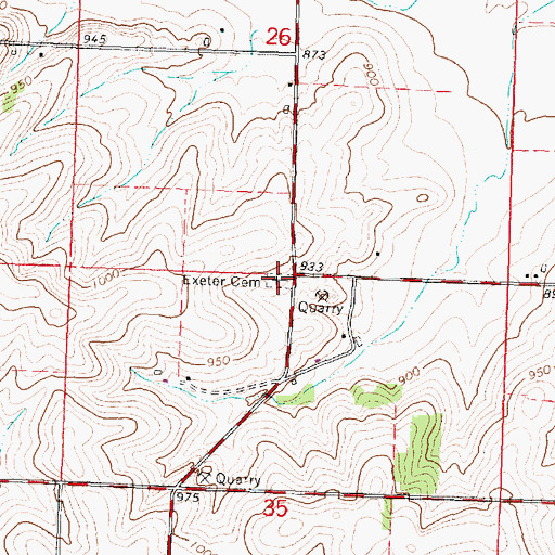Topographic Map of Exeter Cemetery, WI