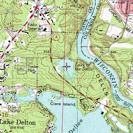 Topographic Map of Lake of the Dells, WI