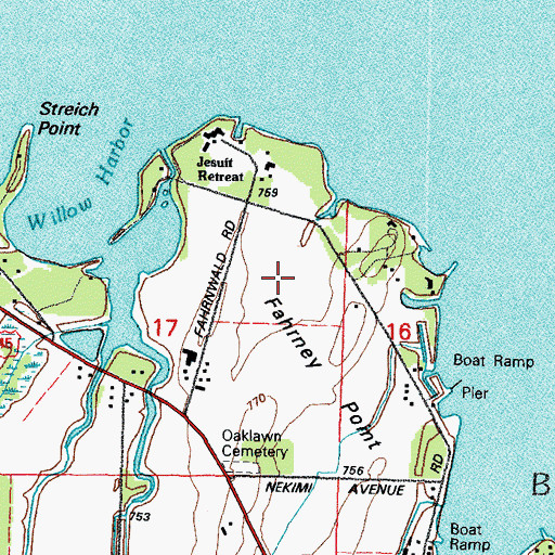 Topographic Map of Fahrney Point, WI