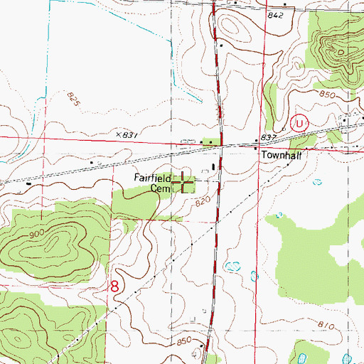 Topographic Map of Fairfield Cemetery, WI