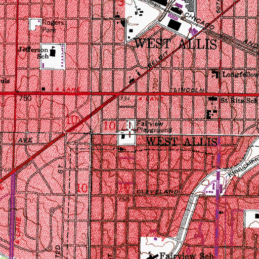 Topographic Map of Fairview Playground, WI