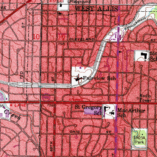 Topographic Map of Fairview School, WI