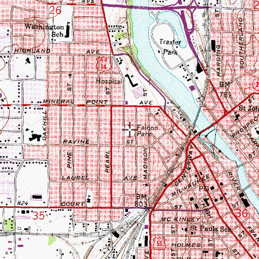 Topographic Map of Falcon Park, WI