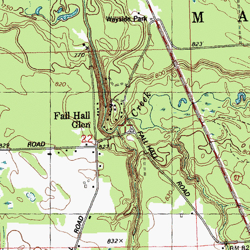 Topographic Map of Fall Hall Glen, WI