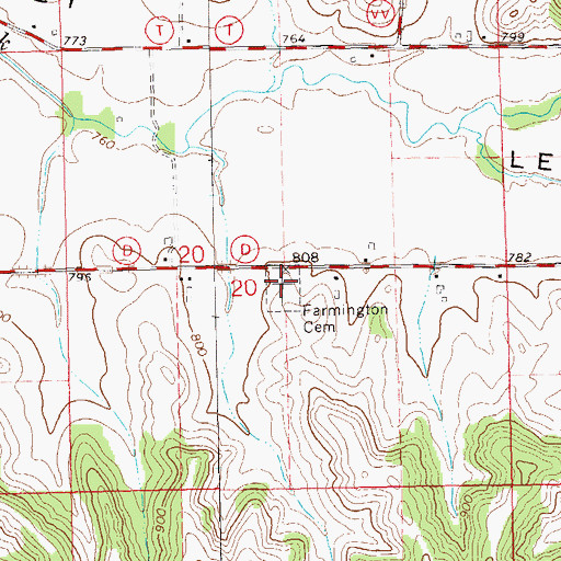Topographic Map of Farmington Cemetery, WI