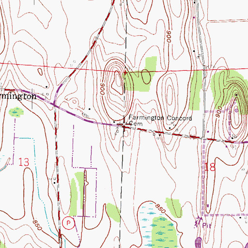 Topographic Map of Farmington Concord Cemetery, WI