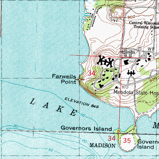 Topographic Map of Farwells Point, WI