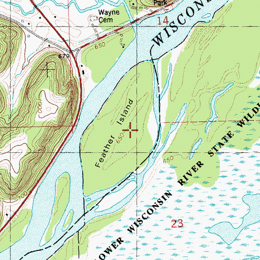 Topographic Map of Feather Island, WI
