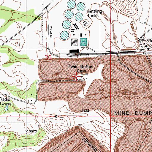 Topographic Map of Twin Buttes Cemetery, AZ