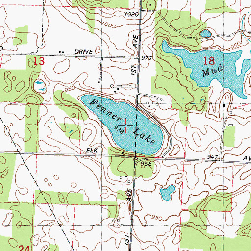 Topographic Map of Fenner Lake, WI