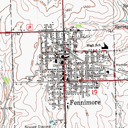 Topographic Map of Fennimore, WI