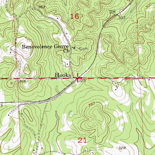 Topographic Map of Hooks, AL