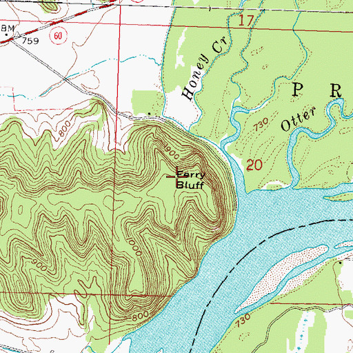 Topographic Map of Ferry Bluff, WI