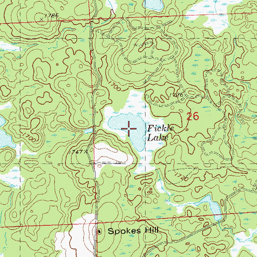Topographic Map of Fickle Lake, WI