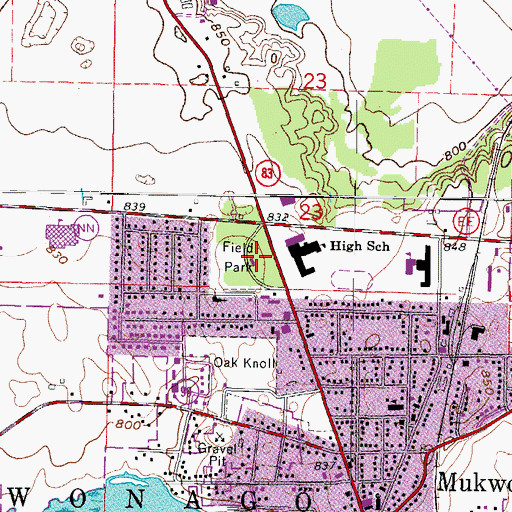 Topographic Map of Field Park, WI