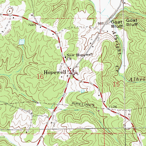 Topographic Map of Hopewell, AL