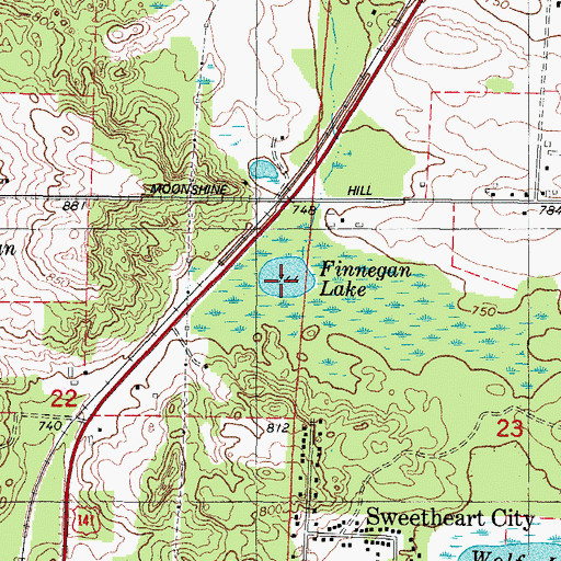 Topographic Map of Finnegan Lake, WI
