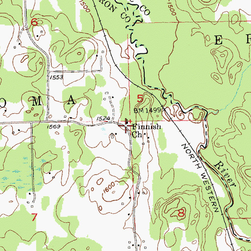 Topographic Map of Finnish Church, WI