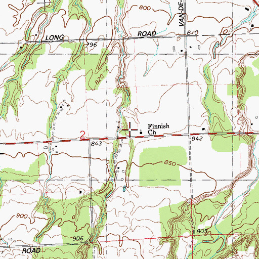 Topographic Map of Finnish Church, WI