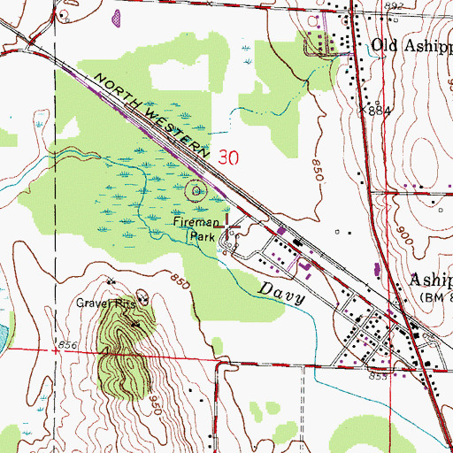 Topographic Map of Fireman Park, WI