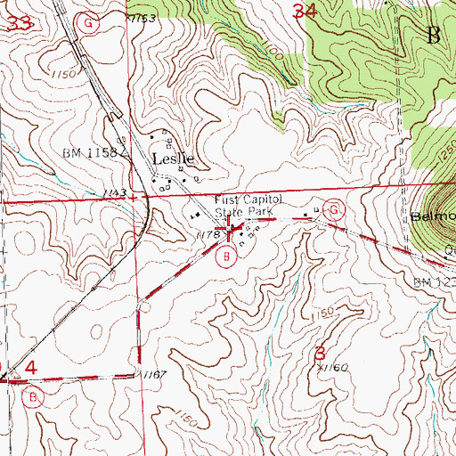Topographic Map of First Capitol State Park, WI