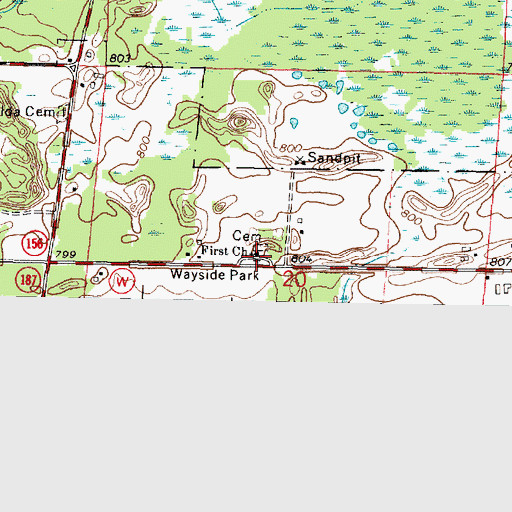 Topographic Map of First Church, WI