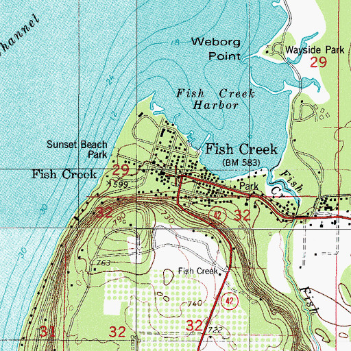 Topographic Map of Fish Creek, WI
