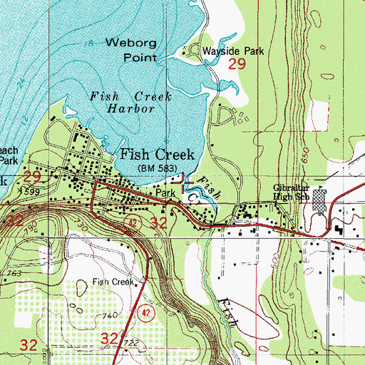 Topographic Map of Fish Creek, WI