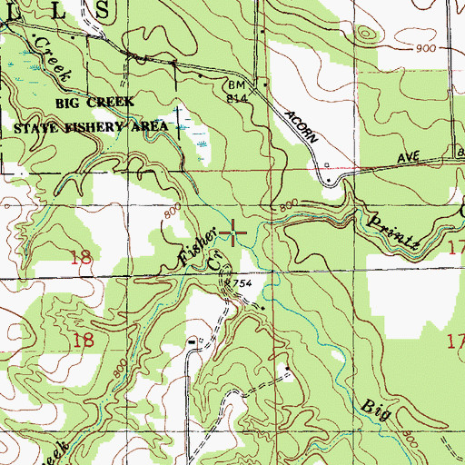Topographic Map of Fisher Creek, WI