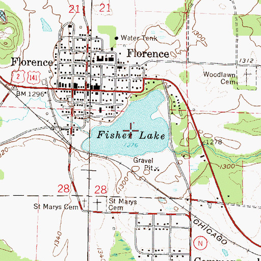 Topographic Map of Fisher Lake, WI