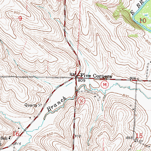Topographic Map of Five Corners, WI